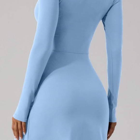 Blue Fit and Flare Long Sleeve V-Neck Dress for Cocktail - Picture 2 of 12